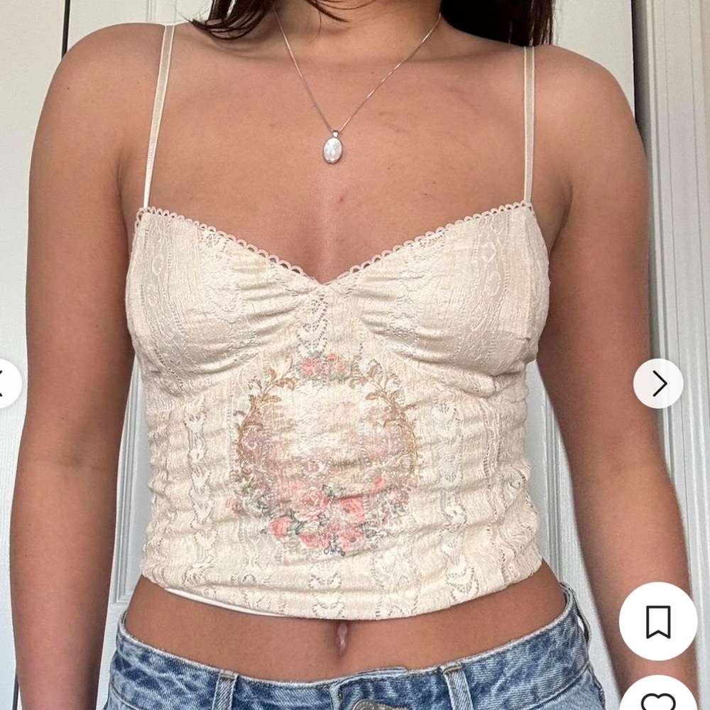 Tiger Mist Cream Lace Camisole with Floral Medallion